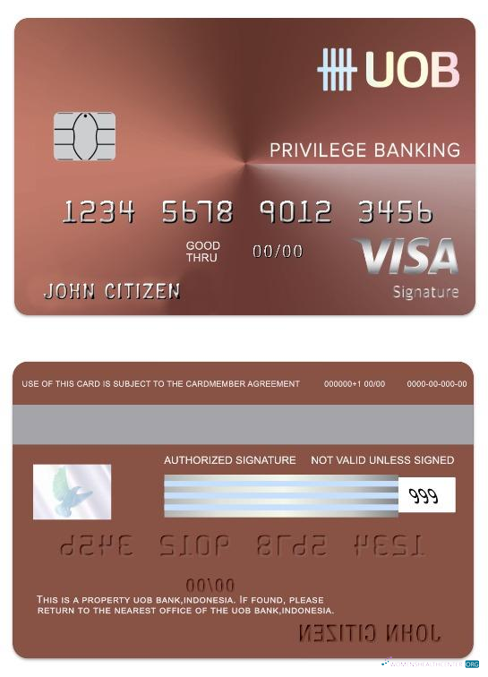 Download Indonesia UOB bank visa debit signature card Photoshop template